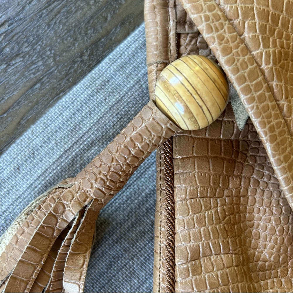 Lisandro Sarasola Vintage Leather Croc Embossed Foldover Clutch with Tassel - Picture 4 of 16